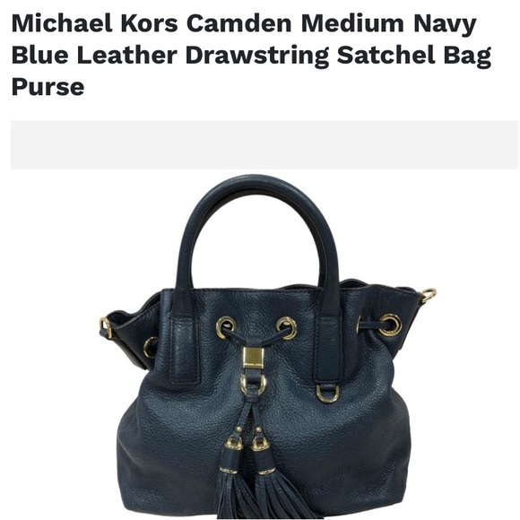 Michael Kors Camden Medium Navy Blue Leather Drawstring Satchel Bag Purse - Picture 1 of 6